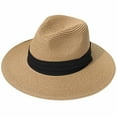 thumbnail image 1 of BRGZLK Straw Fedora Hat for Women Summer Travel Casual Wide Edge Lightweight Breathable Panama Hat for Beach Vacation Khaki Free, 1 of 2