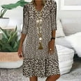 thumbnail image 1 of BRGZLK Summer Dresses for Women 2026 Trendy Floral Print Casual Comfortable V Neck 3/4 Sleeve Lightweight Loose Midi Dresses Brown 3XL, 1 of 5