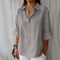 thumbnail image 1 of BRGZLK Summer Linen Shirts for Women Solid Color Casual Loose Turn Down Collar 3/4 Sleeve Linen V Neck Top Comfy Breathable Basic Tunic Tops 2026 Gray XXXL, 1 of 5