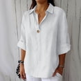 thumbnail image 1 of BRGZLK Summer Linen Shirts for Women Solid Color Casual Loose Turn Down Collar 3/4 Sleeve Linen V Neck Top Comfy Breathable Basic Tunic Tops 2026 White XXL, 1 of 5