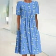 thumbnail image 1 of BRGZLK Summer Midi Dresses for Women Stylish Crewneck Pleated Short Sleeve Floral Print Sundress Lightweight Comfy Swing Boho Beach Dress with Pockets Blue XL, 1 of 5