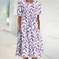 thumbnail image 1 of BRGZLK Summer Midi Dresses for Women Stylish Crewneck Pleated Short Sleeve Floral Print Sundress Lightweight Comfy Swing Boho Beach Dress with Pockets Purple XL, 1 of 5