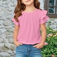 thumbnail image 1 of BRGZLK Summer New Shirts for Kids Cute Ruffle Short Sleeve T-Shirt Girls Pleated Round Neck Versatile Tops Tees Pink 9-10 Years, 1 of 6