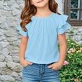 thumbnail image 1 of BRGZLK Summer New Shirts for Kids Cute Ruffle Short Sleeve T-Shirt Girls Pleated Round Neck Versatile Tops Tees Sky Blue 9-10 Years, 1 of 6