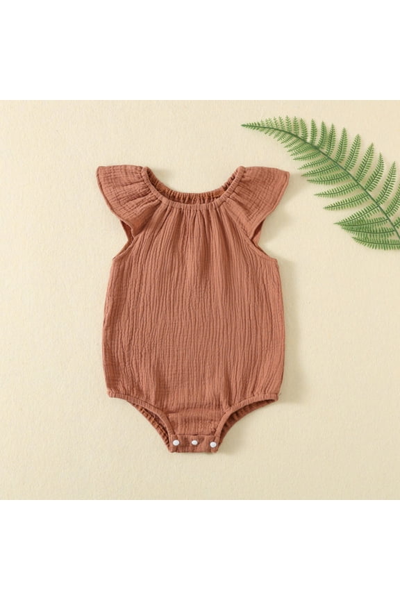 Summer Romper for Baby Girl Boy Cotton Ruffle Sleeveless Lightweight Diaper Cover Round Neck Comfy Crawling Suit Rompers Orange 9M