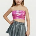 thumbnail image 1 of BRGZLK Summer Saving! Sleeveless Top for Kids Children's Performance Costume Sequined Sleeveless T-Shirt With Exposed Waist and Navel Round Neck Elastic Strapless Hot Pink 3-4 Years, 1 of 3