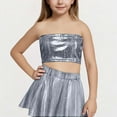 thumbnail image 1 of BRGZLK Summer Saving! Sleeveless Top for Kids Children's Performance Costume Sequined Sleeveless T-Shirt With Exposed Waist and Navel Round Neck Elastic Strapless Black 11-12 Years, 1 of 3