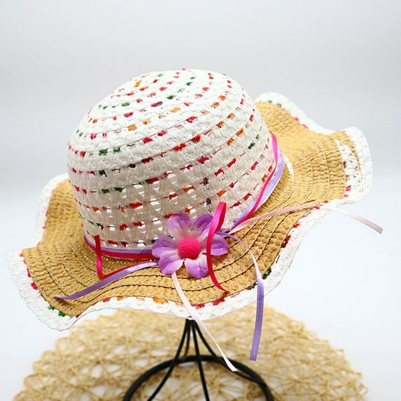 BRGZLK Summer Straw Hat for Girls Large Summer Cute Sun Hat Kids Outdoor Sunshade and Sun Protection Hat With Bowknot for 3-7 Years Coffee Free Size