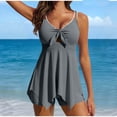 thumbnail image 1 of BRGZLK Summer Tankini Swimsuit for Women 2026 Solid Color V Neck Swimwear Push Up Ruched Flowy Swim Skirt with Bottom Tummy Control Slimming Two Piece Bathing Suit Gray L, 1 of 7