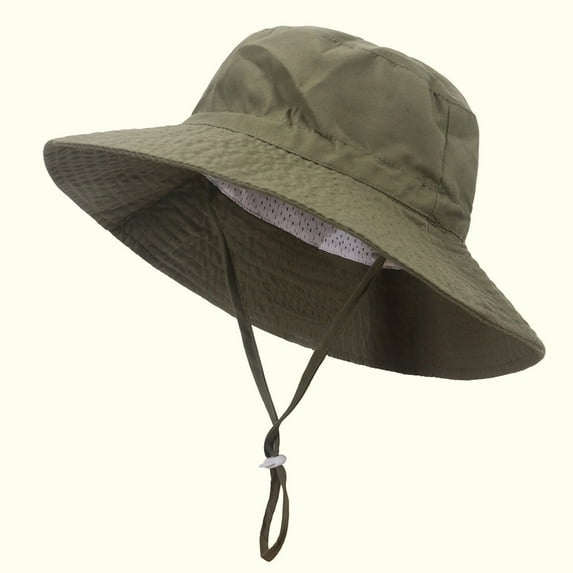 BRGZLK Sun Hat for Kids Boys Girls Summer Solid Color UPF 50+ Sun Protective Outdoor Cotton Wide Brim Fishing Hats with Adjustable Chin Strap Army Green 9-24M