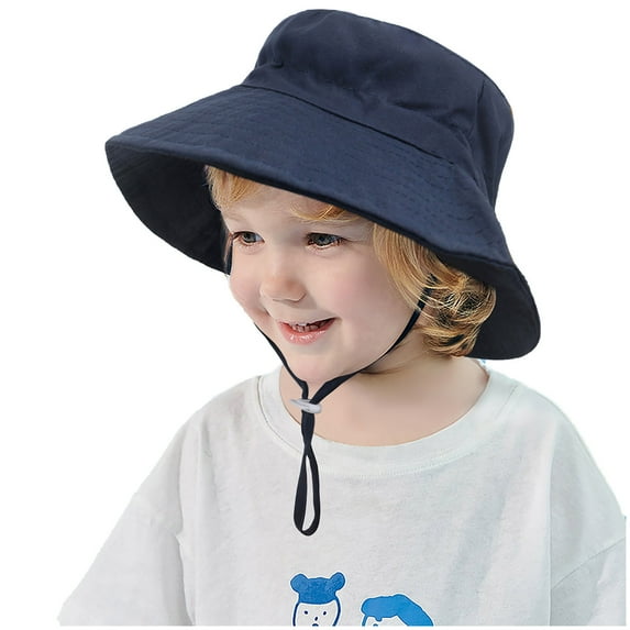 BRGZLK Sun Hat for Kids Boys Girls Summer Solid Color UPF 50+ Sun Protective Outdoor Cotton Wide Brim Fishing Hats with Adjustable Chin Strap Navy 0-8M