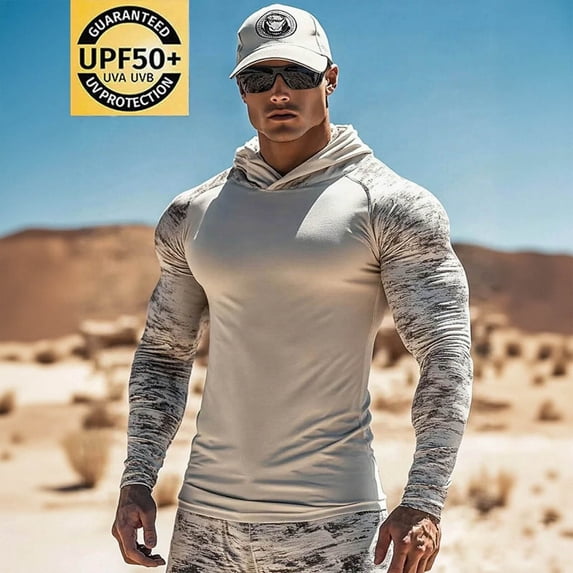 BRGZLK Sun Jacket for Men with Face Mask 2026 Summer Casual Long Sleeve UPF 50 + Sun Protection Breathable Comfortable Outdoor Hiking Shirt Camouflage C 3XL