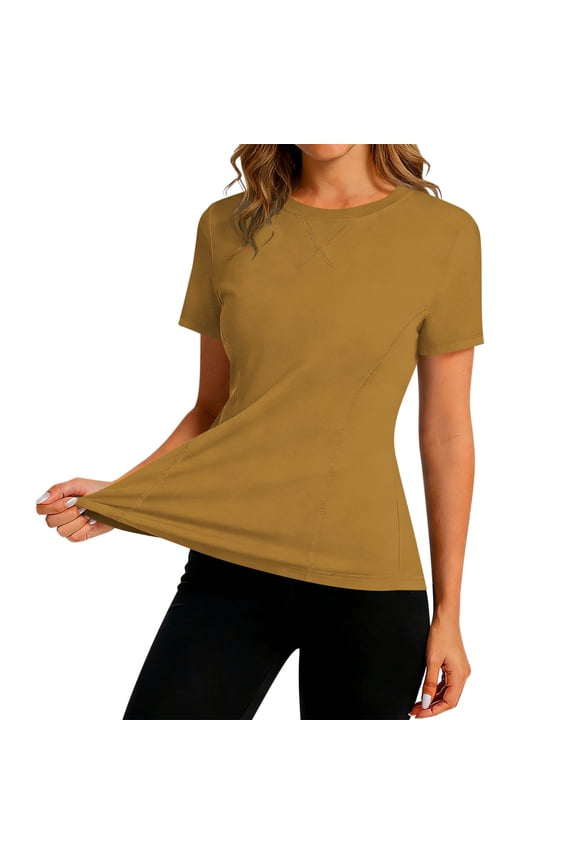 Sun Protection Shirt for Womens Short Sleeve Quick Dry Workout Tops Slim Fit Elasticity Athletic UPF 50+ Shirts Gym Hiking Running Yoga Clothes Brown L
