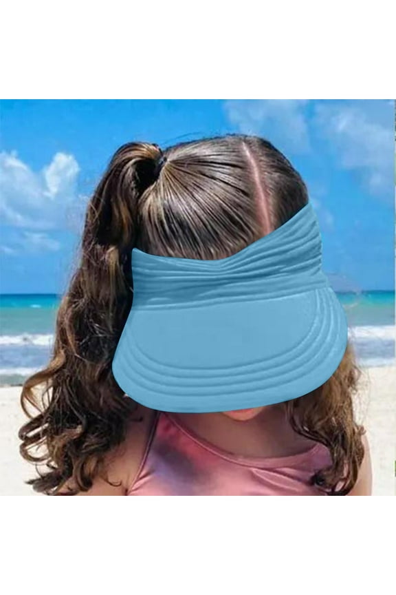 Sun Visor Hats for Kids Summer Solid Color Open-Top Hat Sunscreen Breathable Hat Visor for Running Outdoors Beach Hat for 3-7 Years Sky Blue Free Size