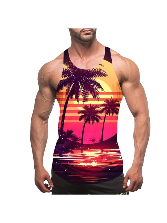Surf Tank Tops for Men Print Round Neck Thin Straps Backless Regular Summer Funny Beach Sports Vest M M