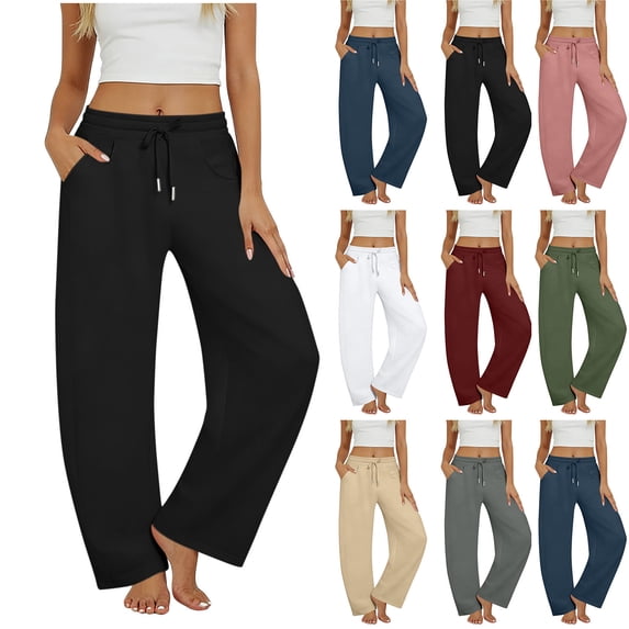 BRGZLK Sweatpants Women Solid Color Baggy Wide Leg Pants Lounge Casual Pajama Sweat Pants Drawstring Elastic Waist Pant with Pockets