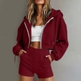 thumbnail image 1 of BRGZLK Sweatsuit Set for Women Long Sleeve Zip Up Hoodies Cropped Jacket Shorts Lounge Sets Relaxed Fit Dressy Athletic Tracksuit Women's Trendy Clothes Wine M, 1 of 7