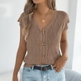 thumbnail image 1 of BRGZLK Tank Tops For Women Trendy Summer Crochet Vest Short Cap Sleeve V Neck Button Down Shirts Ribbed Knit Tank Tops Lightweight Breathable, 1 of 7