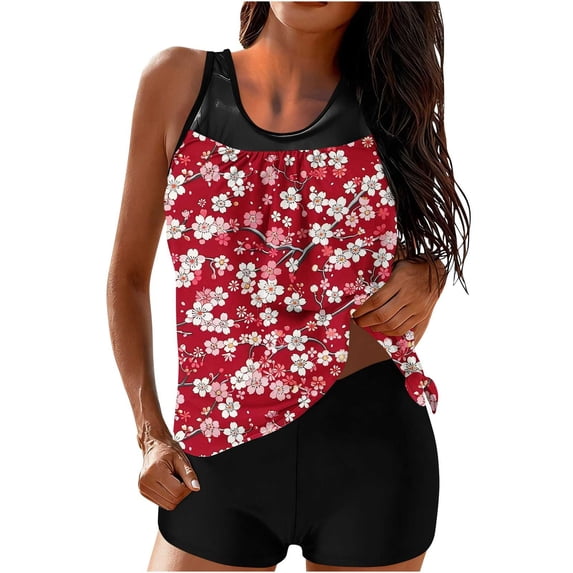BRGZLK Tankini Swimsuits For Women Modest Vacation Boho Printed 2 Piece Bathing Suits Swimwear with Shorts Beach