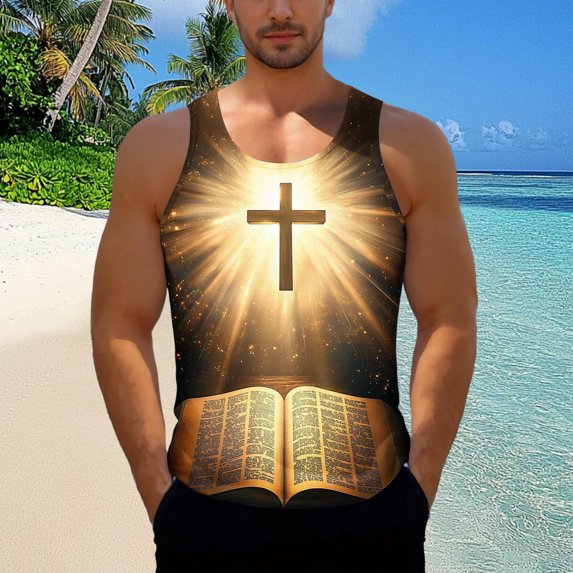 BRGZLK Tanks Top For Mens Jesus Cross Faith Sleeveless Crew Neck Workout Tank Tops Summer Casual Quick Dry Tees