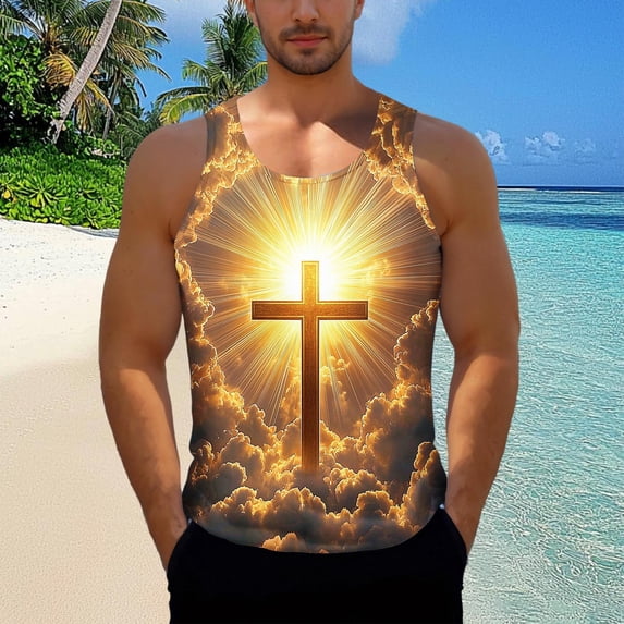 BRGZLK Tanks Top For Mens Jesus Cross Faith Sleeveless Crew Neck Workout Tank Tops Summer Casual Quick Dry Tees