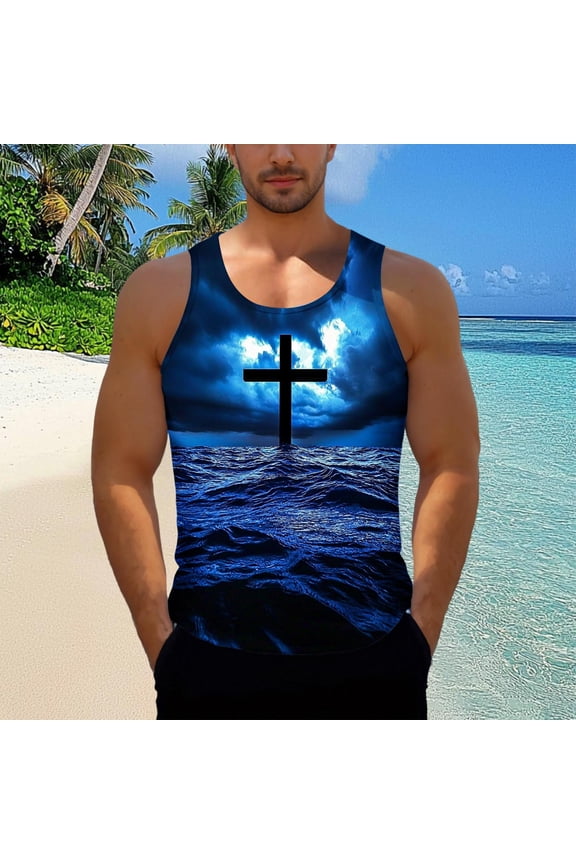 Tanks Top For Mens Jesus Cross Faith Sleeveless Crew Neck Workout Tank Tops Summer Casual Quick Dry Tees