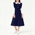 thumbnail image 1 of BRGZLK Teen Girls Dress Fashion Color Block Ruffle Peter Pan Collar Button-Down Long Sleeve Dress Casual Comfortable Dresses Spring Summer 2026 Navy 10-11 Years, 1 of 5