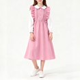 thumbnail image 1 of BRGZLK Teen Girls Dress Fashion Color Block Ruffle Peter Pan Collar Button-Down Long Sleeve Dress Casual Comfortable Dresses Spring Summer 2026 Pink 10-11 Years, 1 of 5