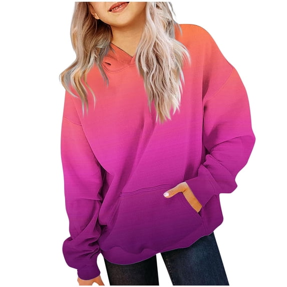 BRGZLK Teen Girls Hoodies Youth Long Sleeve Oversized Cute Gradient Sweatshirts Relaxed Fit Soft Comfort Hooded Pullover Tops with Pockets Fall Winter Clothes Orange 7-8 Years