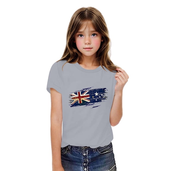 BRGZLK Toddler 4Th Of July Cotton Shirts Boys Girls Independence Day Patriotic Tees Casual Short Sleeve Round Neck Tops Gray 5-6 Years