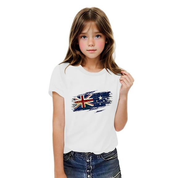 BRGZLK Toddler 4Th Of July Cotton Shirts Boys Girls Independence Day Patriotic Tees Casual Short Sleeve Round Neck Tops White 7-8 Years