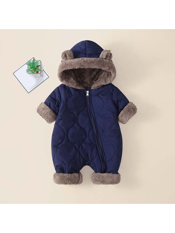 Toddler Baby Cute Bear Onesie 2026 Fashion Infant Newborn Boy Girl Fleece Full Zip Warm Cozy Snowsuit Winter Hooded Jumpsuit Navy 18-24 Months