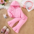thumbnail image 1 of BRGZLK Toddler Baby Girls 2 Piece Outfits Fall Winter 2026 Cute Bow Detail Zip Up Hoodie Sweatshirt and Front Slit Flare Pants Set Casual Tracksuit for Infant Girls Pink 18-24 Months, 1 of 9