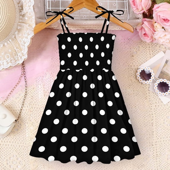 BRGZLK Toddler Baby Girls Halter Dress Adjustable Spaghetti Strap Polka Dot Princess Sundress 2026 Casual Beach Holiday Dresses Black 5-6 Years