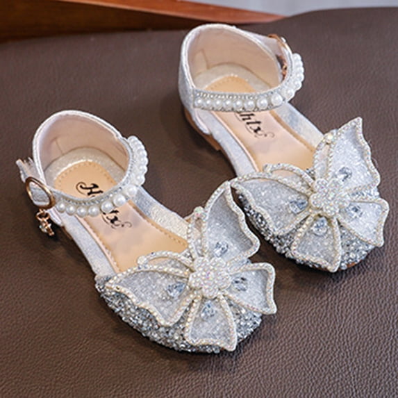 BRGZLK Toddler Baby Girls Sandals Trendy Cute Sparkle Butterfly Princess Shoes Soft Sole Rhinestone Dance Performance Shoes, Little Girls Birthday Gifts Silver 1.5(Big Kids)