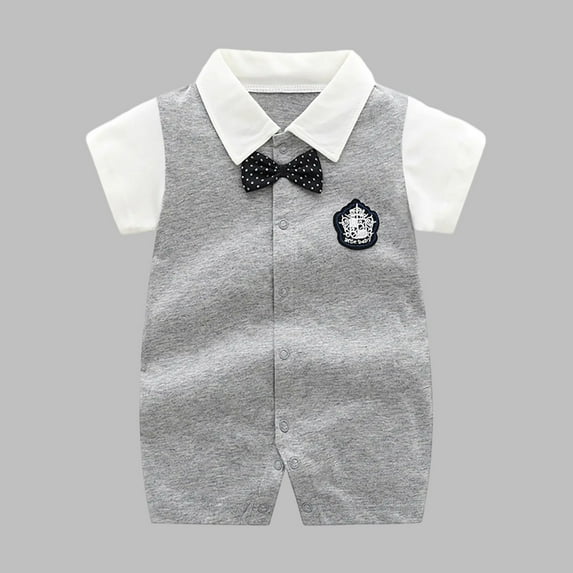 BRGZLK Toddler Baby Summer Shorts Onesie Girls Boys Cute Color Block Print Round Neck Bodysuit Newborn Thin Short Sleeved Jumpsuit Gray 18-24 Months