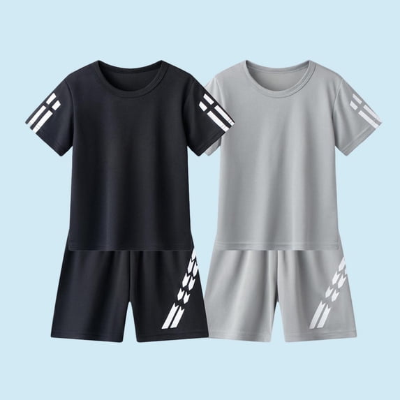 BRGZLK Toddler Boys 2 Piece Set Summer Athletic Round Neck Short Sleeve Shirt Quick Dry Mesh Shorts Set Kids Versatile Casual Loose Outdoor Sport Outfit White 4-5 Years