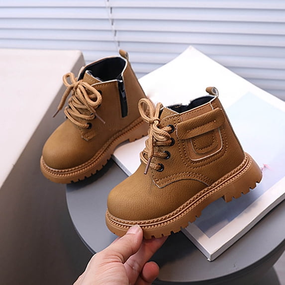 BRGZLK Toddler Boys Girls Ankle Booties Round Toe High Top Classic Casual Winter Snow Boot Non-Slip Texture Sole Loafer Flats Outdoor Hiking Shoes Yellow 10 Little Kids