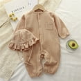 thumbnail image 1 of BRGZLK Toddler Boys Girls Cotton Romper with Hat Solid Color Long Sleeve Gauze Jumpsuit Newborn Soft Breathable Summer Clothes Coffee 3-6 Months, 1 of 6