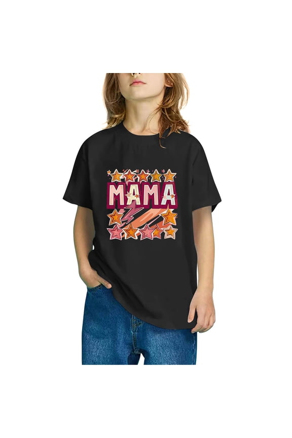 Toddler Boys Girls Cotton Top Children's Fashion Cute Printed Round Neck Tee Casual Comfy Cotton Short Sleeved T-Shirts Black 3-4 Years