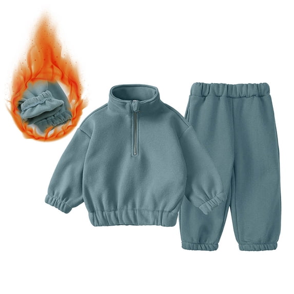 BRGZLK Toddler Boys Girls Fleece Sweatsuit 2026 Solid Color Stand Collar Zipper Pullover Sweatshirt and Jogger Pants Soft Warm Comfort Tracksuit Kids Fall Winter Outfit Set Green 9-12 Months