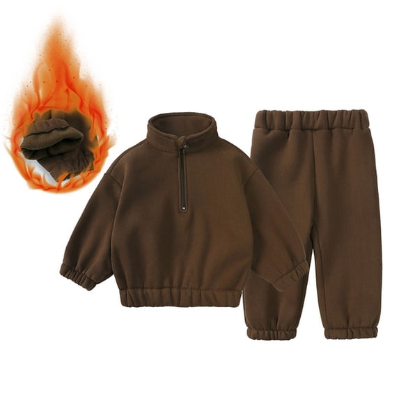 BRGZLK Toddler Boys Girls Fleece Sweatsuit 2026 Solid Color Stand Collar Zipper Pullover Sweatshirt and Jogger Pants Soft Warm Comfort Tracksuit Kids Fall Winter Outfit Set Coffee 12-24 Years