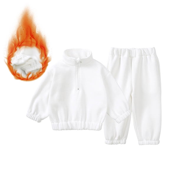 BRGZLK Toddler Boys Girls Fleece Sweatsuit 2026 Solid Color Stand Collar Zipper Pullover Sweatshirt and Jogger Pants Soft Warm Comfort Tracksuit Kids Fall Winter Outfit Set White 4-5 Years