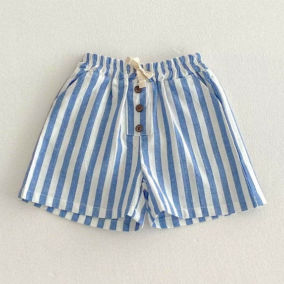 BRGZLK Toddler Boys Shorts Summer Cotton Stripe Elastics Waist Casual Shorts Lightweight Soft Comfortable Button Decor Outerwear Casual Shorts Light Blue A 1-2Y