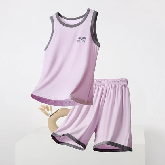 BRGZLK Toddler Boys Summer Outfit Summer 2026 Cotton Sleeveless Tank Top and Shorts Sets Soft Cozy Cotton Lounge Set Purple 14-15Y