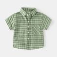 thumbnail image 1 of BRGZLK Toddler Casual Cotton T-Shirt, Summer New Checkered Shirt Loose Short Sleeve Button Casual Top With Pocket Green 3-4 Years, 1 of 6