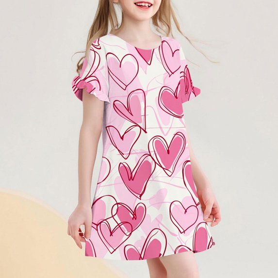 BRGZLK Toddler Girls Casual Sundress Cute Love Heart Print Dreamy Pajamas Loose Casual Comfortable Mid-Calf Nightgown Multicolor 4-5 Years