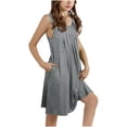 thumbnail image 1 of BRGZLK Toddler Girls Dresses Solid Color Pocket Sleeveless Dress with Pleated Front Round Neck Sleeveless Tank Halter Sundress Gray 5-6 Years, 1 of 2