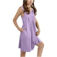 thumbnail image 1 of BRGZLK Toddler Girls Dresses Solid Color Pocket Sleeveless Dress with Pleated Front Round Neck Sleeveless Tank Halter Sundress Purple 9-10 Years, 1 of 6