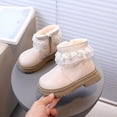 thumbnail image 1 of BRGZLK Toddler Girls Lace Trim Boots Autumn Winter Fashionable Cute Soft Sole Comfortable Plush Thick Warm Ankle Booties Casual Versatile Outdoor Footwear with Side Zipper Beige 10 Little Kids, 1 of 6